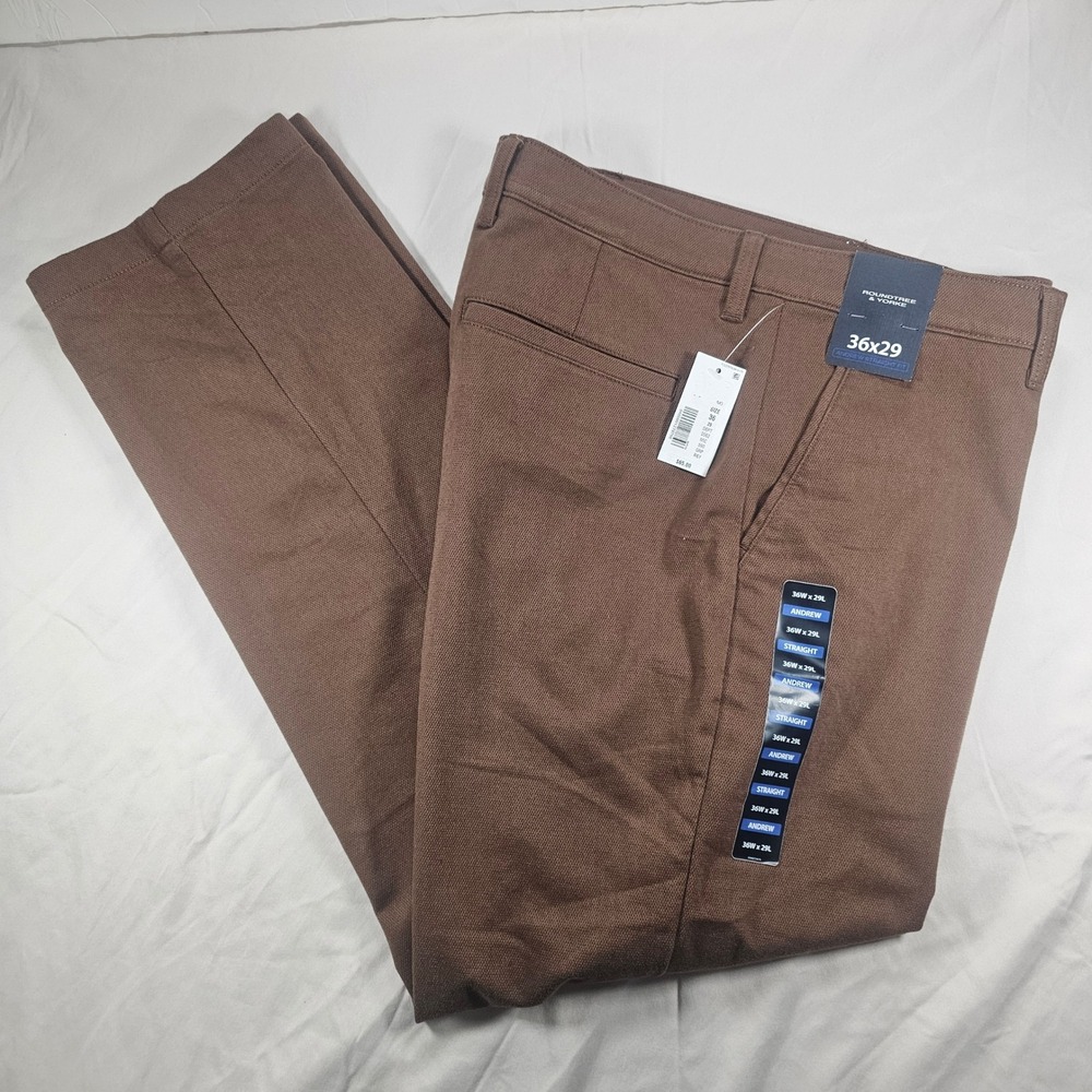 Roundtree & Yorke 36x29 Andrew Straight Brown Diamond Textured Chino Pants 1603